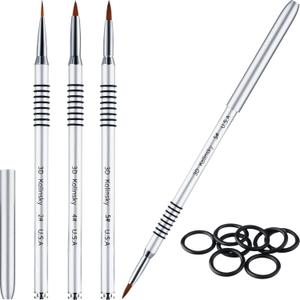 Patelai 3 Pcs Kolinsky 3D Nail Art Brush Set Size 2/4/5 Acrylic Nail Art Brush with Silver Metal Nonslip Grip Handle Polish Cleaning Manicure Tools for Women Acrylic Sculpture Application