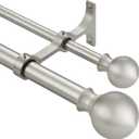 Double Curtain Rods 72-144 Inches with Round Finials, 1 Inch Heavy Duty Drapery Rod with Unique Aluminum Alloy Brackets for Windows, Sliding Door, Patio, Living Room Decoration, Brushed Nickel