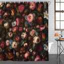 2 x Drgilau Floral Shower Curtain, Black Boho Flower Shower Curtains Vintage Floral Bath Curtain Set Decor, Pink Plant Flower Bathroom Curtains with Hooks for Bathroom Decor 70X90 Inch