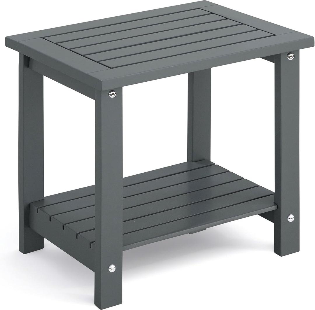 2-Tier Outdoor Side Table, Weather-Resistant End Table with Storage Shelf, Wooden Coffee Table for Indoor, Backyard, Garden, Bed, Living Room (Dark Grey)