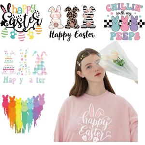 2 x 6 Sheets Easter Iron on Patches Decals Easter Eggs Bunny Designs Heat Transfer Stickers Happy Easter Vinyl Stickers Cartoon Cute Rabbit Iron on Appliques for Clothing T-Shirt Clothes DIY Decorations