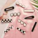 Gingbiss 18 Pcs Hair Clips for Women Girls, Black White Checker Cute Hair Barrettes with Storage Box, No Bend Korean Styling Minimalist Hair Accessories, Gift for Women Girls