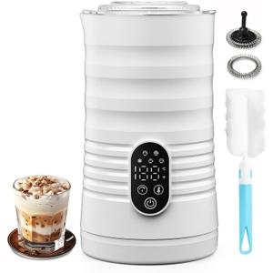 Milk Coffee Frother and Steamer,Temperature Display, 350lm, Burn-Free Base, Easy To Clean, 96% High Foam Rate,Ultra-Quiet Operation,Electric Cold Foam Maker Machine,Hot Chocolate Frother - Milky White