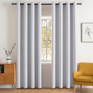 MIULEE Room Darkening Curtains, Chirstmas Thermal Insulated Drapes Solid Window Treatment Set Grommet Top Light Blocking Blackout Curtain for Bedroom 2 Panels 52 x 84 inch Greyish White