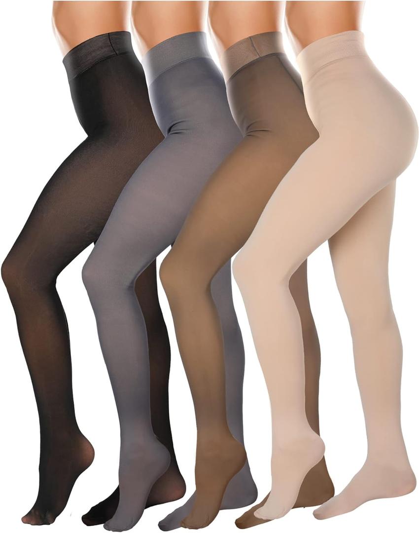 Zhanmai 4 Pcs Fleece Lined Tights Women Leggings Fake Translucent Warm Sheer Thermal Tights Winter Stockings for Women (Small, Black, Nude, Coffee, Gray)