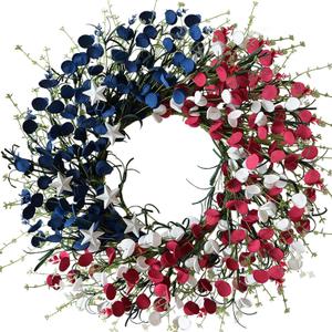Patriotic Wreath 22 Inch, 4th of July Wreath Red White and Blue Flowers, Memorial Day Wreath for Home Wall Window American Independence Day Decor
