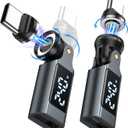 USB C Magnetic Adapter PD 240W(2Pack), 9PIN USB C 90 Degree Adapter with LED Digital Display/360 &180 Degree Power Meter Tester for 1Phone 17/16/15, Ma-Book Pro/1Pad Series, Samsung, Tablet, Laptop