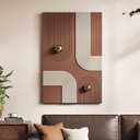 3D Textured Vertical Abstract Wall Art for Living Room, Large Neutral Modern Minimalist Geometric Artwork for Walls, Brown Sandstone Wall Decor with Metal Ball for Hallway Dining Room Office, 24x36