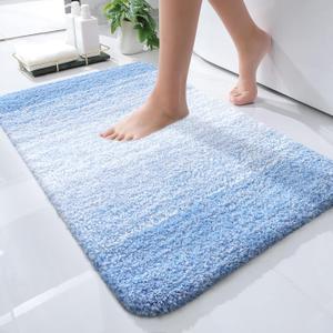 OLANLY Bathroom Rugs Mat 24"x16", Extra Soft Absorbent Microfiber Bath Rugs, Rubber Backing, Quick Dry, Machine Washable Bath Mats for Bathroom Floor, Tub and Shower, Home Decor Accessories, Light Blue