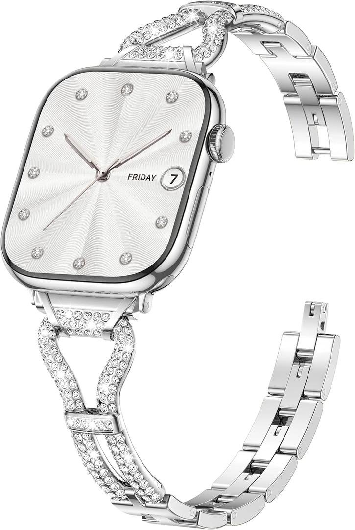 Wepro Thin Bling Metal Gold Band: for Apple Watch Bands for Women 40mm 44mm 42mm 46mm 41mm 45mm 38mm 49mm - Slim Fancy Dressy Strap for iWatch SE Series 11 10 9 8 7 6 5 4 3 2 1 Ultra Luxury Bracelet