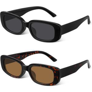 Rectangle Sunglasses for Womens Men - Trendy Y2K Retro Sun Glasses 90s Vintage Fashion UV400 Protection Eyeglasses (01black+leopard)