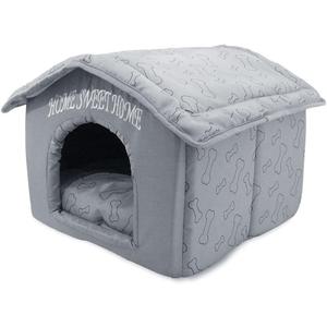 Best Pet Supplies Dog House Bed Crate Mat Tent Indoor Round Soft Plush for Small, Medium, and Large Breeds - Silver w/Bones, 16 x 16 x 14"
