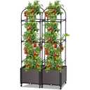 Raised Garden Bed Planter Boxes with Trellis, Gardening System-Self Watering Planter with Wheels, Plants Outdoor and Indoor Tomato Cage for Climbing Vegetables Plants & Herbs & Flowers