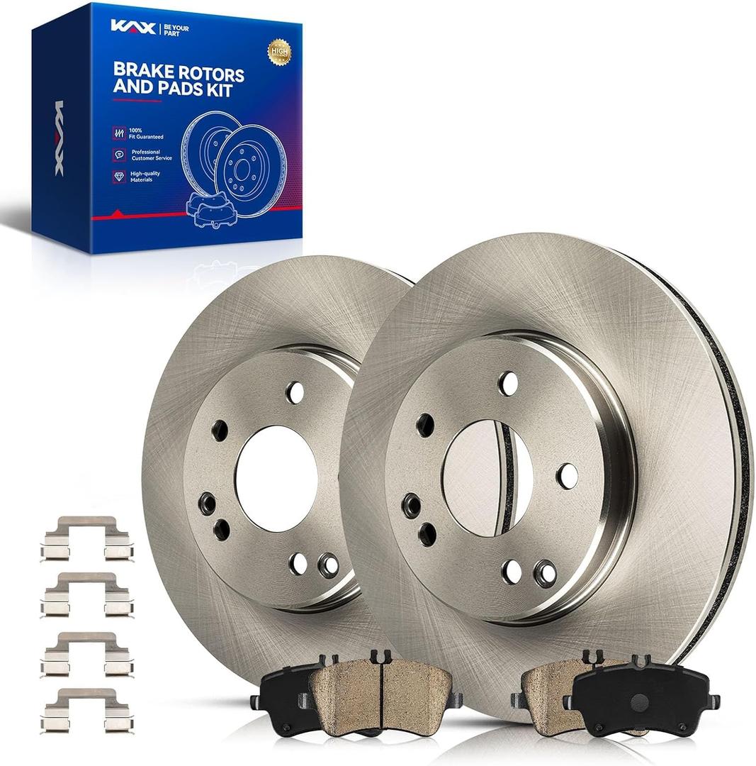 KAX Front Brake Kit for Mercedes-Benz C230 2003-2005, C240 2001-2005, CLK350 2008-2009, 11.34inch Brake Rotors Pads Kit, #34216+D872 Front Brakes