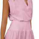 LAMISSCHE Womens Summer Dress Sleeveless Mini Dress Flowy Vacation Beach Dresses Casual V Neck Elastic Waist Sundresses (Pink, L)