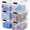 19 Quart Plastic Storage Bins with Lids, 6-Pack Stackable Clear Storage Organizing Box with Handle