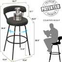 Bar Stools Set of 2-Swivel Counter Height Bar Stools 30 inch Counter Stools PU Leather Bar Chair with Padded Back,Metal Footrest for Kitchen Dining Living Room, 30, Grey