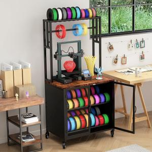 3D Printer Stand with Filament Storage,3D Printing Filament Organizing Table, with Wheels and Storage Cabinet, Heavy-Duty 3D Printer Workbench for Studios and Offices, Black, 29.518.930inch