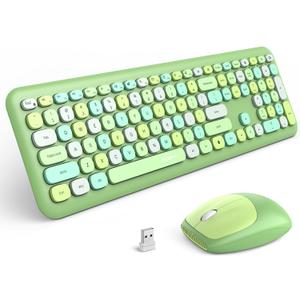 MOFii Wireless Keyboard and Mouse Combo, Computer Full Size Keyboard, 2.4GHz USB Dropout-Free Connection, Cute Wireless Moues for PC/Laptop/Mac Computer (Green Mixed)