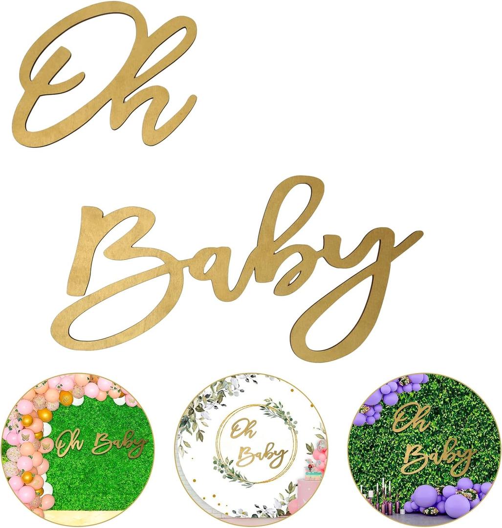 Cute Oh Baby Sign - Wooden Shower Sign with Gold Painted Letters - Adorable Banner for Gender Reveal Party Decor, Baby Shower Decorations - Stylish Photo Backdrop for Boy and Girl