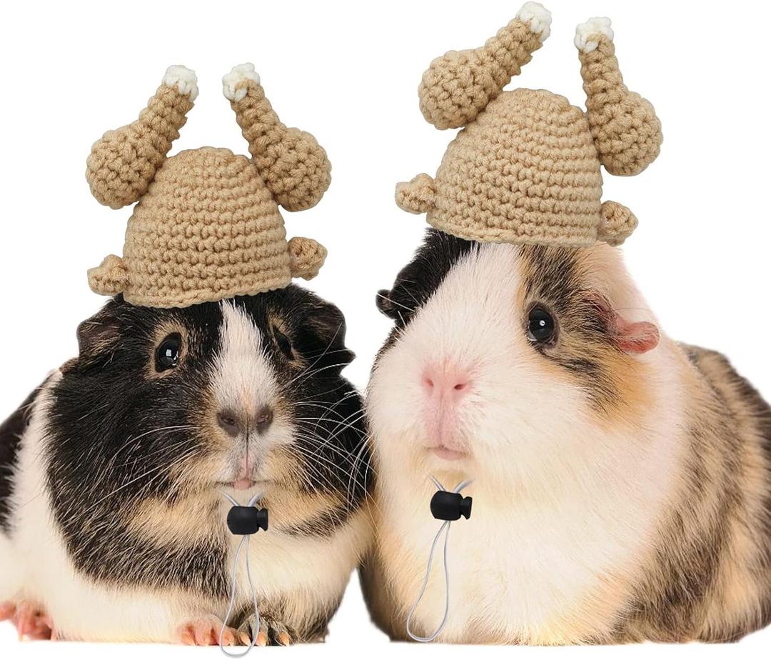 2 x Guinea Pig Turkey Hat - Mini Adjustable Strap, Lovely Handmade Rabbit Hat, Small Animal Clothes Accessories for Bunny Lizard Hamster Chinchilla Bearded Dragon