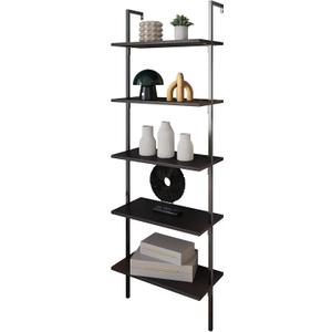 happimess MSH1001A Madera 72.05" Classic Industrial 5-Shelf Wood Wall-Mounted Open Ladder Bookcase with Metal Frame, Black
