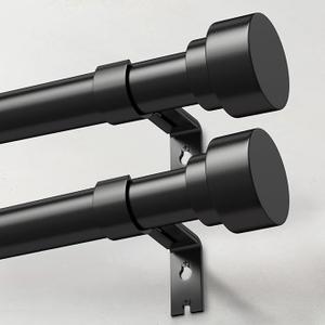 IFELS 2 Pack Heavy Duty Curtain Rods for Windows 72 to 144 Inch, 1 Inch Black Curtain Rods Set of 2 Pack for Outdoor, Farmhouse, Bedroom, Adjustable Easy Install Curtain Rods (A2,Black,30"-150"-2Pack)
