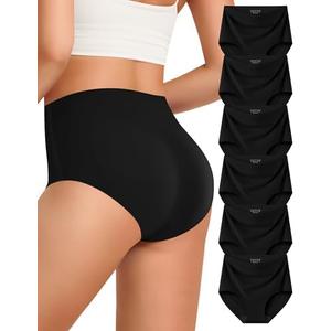 Kalapa Womens Underwear Seamless Full Coverage Breathable Briefs No Show Silky Stretch High Waisted Ladies Panties 6 Pack. size M