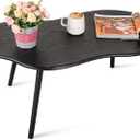 Small Coffee Table Black Cloud Coffee Table for Small Spaces Modern Center Table Unique Irregular Coffee Table with Wood Legs Living Room Mid-Century Sofa Table