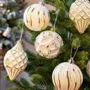 16PCS Shatterproof Christmas Ball Ornaments Set, Hand-Painted Holiday Decor with Assorted Sizes & Designs for Christmas Tree Thanksgiving Party Decoration, Gold-White