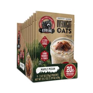 Kodiak Cakes Maple Pecan - Overnight Oats with 20g Protein, High Fiber Breakfast (Pack of 9 Pouches) (EXP 10/13/26)