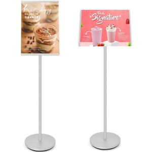 Floor Sign Stand, Sign Holder Stand 11.8x16.5 inch with Heavy Duty Base, Easy Snap-Frame for Poster Replacement for Retail Stores, Trade Shows, Events and Directing Traffic (Silver, A3)
