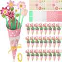 Motipuns 24 Sets DIY Flower Paper Bouquet Craft Kit Bulk for Kids Make Your Own Flower Bouquet DIY Craft School Classroom Teacher Gift Appreciation Gifts (Light Color,Daisy)
