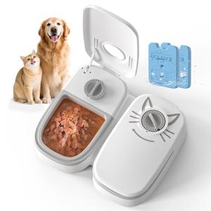NeatenWise Automatic 2-Meal Cat Feeder - 48H Timed Wet Cat Food Refrigerated Dispenser with 2 Ice Packs for Puppies and Kittens in Yogurt and Canned
