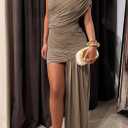 Kwunbwa Women's Sleeveless Ruched Maxi Dress Sexy Irregular Bodycon Casual Elegant Club Party Cocktail Long Dresses (Brown, S)