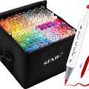 SFAIH 168 Alcohol Markers Set with Leather Marker Organizer- Dual Tip Brush and Chisel Permanent Pens for Adult Coloring, Anime Drawing, Illustration, with Premium Carrying Case & Adjustable Strap