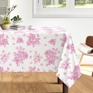 Arquiel Rustic Pink Floral Tablecloth Waterproof, Watercolor Flower Table Cloth Rectangle Stain Resistant, Washable Table Cover for Home Kitchen Dining Party Decoration (60×120 Inch)