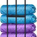 Camping Chair Wall Storage for Garage, Metal Camping Chair Storage Rack Wall Holder, Floating Shelf, 4 Hooks, Stainless Steel, Beach Chair Rack, Umbrella Holder, Garage Chair Organizer, Matte Black (36 IN)