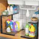 UMDONX Under Sink Organizer 2-Pack Adjustable Bathroom Under Sink Pull-Out Organizer with 5 Adjustable Heights for Kitchen, Bathroom & Laundry Storage
