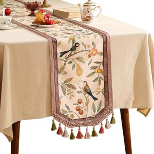 Red Velvet Fabric Cloth Runner for Table,Farmhouse Birds Pattern 87 Inches Long Table Runners,Decoration Tabletop for Kitchen,Dining Room,Banquet,Thanksgiving,New Year,Holiday,12"*87" (Dewey)
