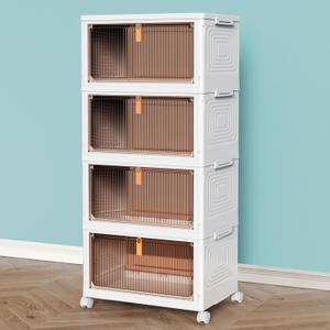 CTSNSLH 4 Tier Plastic Storage Bins and Boxes Organizer - Stackable with Lids for Bedroom, Living Room, Office - Foldable Containers (White)