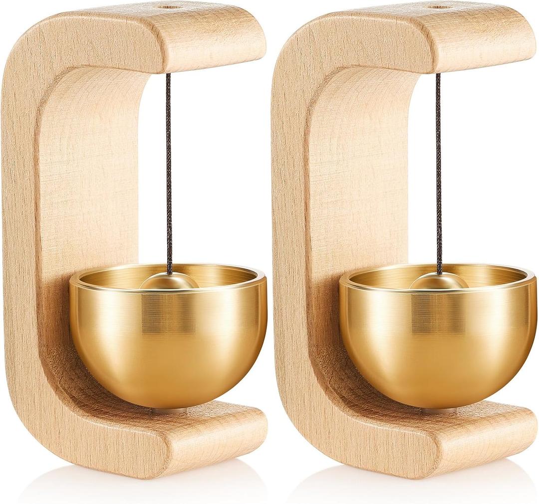 Zonon 2 Pcs Magnetic Wooden Wind Chime Doorbell Decoration Shopkeepers Bell for Door Opening C Shape for Housewarming Gift Refrigerator Room Garden Restaurant (Nature Beech)