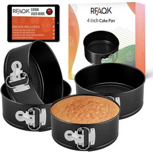 RFAQK 4-Inch Mini Cake Pans Set for Baking - Nonstick 4PCs Small Pans for Cheesecakes, Pizzas, Quiches, and More! Perfect for Smash Cakes and Treats