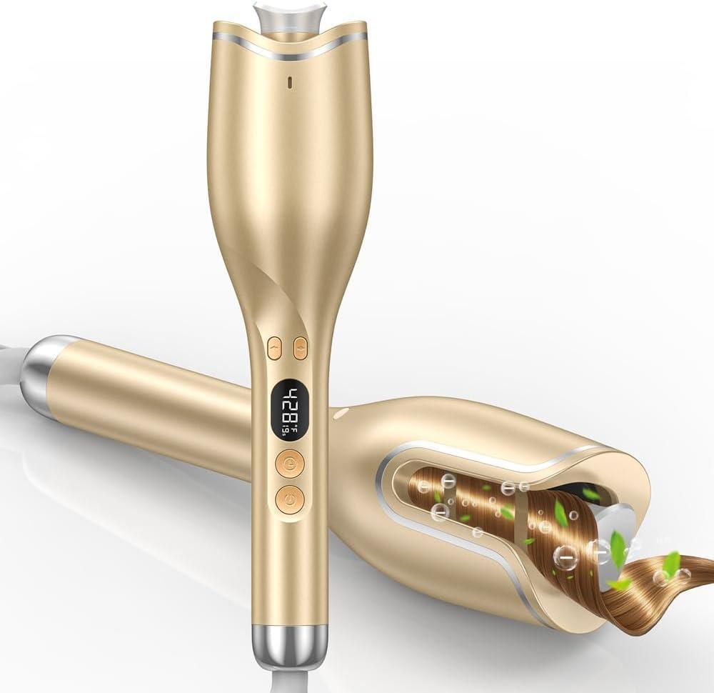 Automatic Hair Curler, Auto Rotating Curling Iron with 4 Temperatures, 8 Timers 12s-19s, LCD Display, 1" Large Slot, Dual Voltage, Auto Shut-Off, Anti-Scald