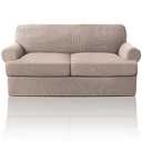 PrinceDeco T Cushion Loveseat Slipcover 3 Pieces Sofa Covers for T Cushion Sofa Stretch Slip Covers for 2 Cushion Couch with 2 Individual T Shape Seat Covers Width Up to 76" - Washable, Sand