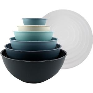 COOK WITH COLOR Plastic Mixing Bowls with Lids - 12 Piece Nesting Bowls Set includes 6 Prep Bowls and 6 Lids, Microwave Safe (Blue Ombre)