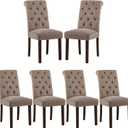 COLAMY Button Tufted Dining Chairs Set of 6, Parsons Upholstered Fabric Dining Room Chairs Kitchen Chairs with Wood Legs and Padded Seat, Taupe