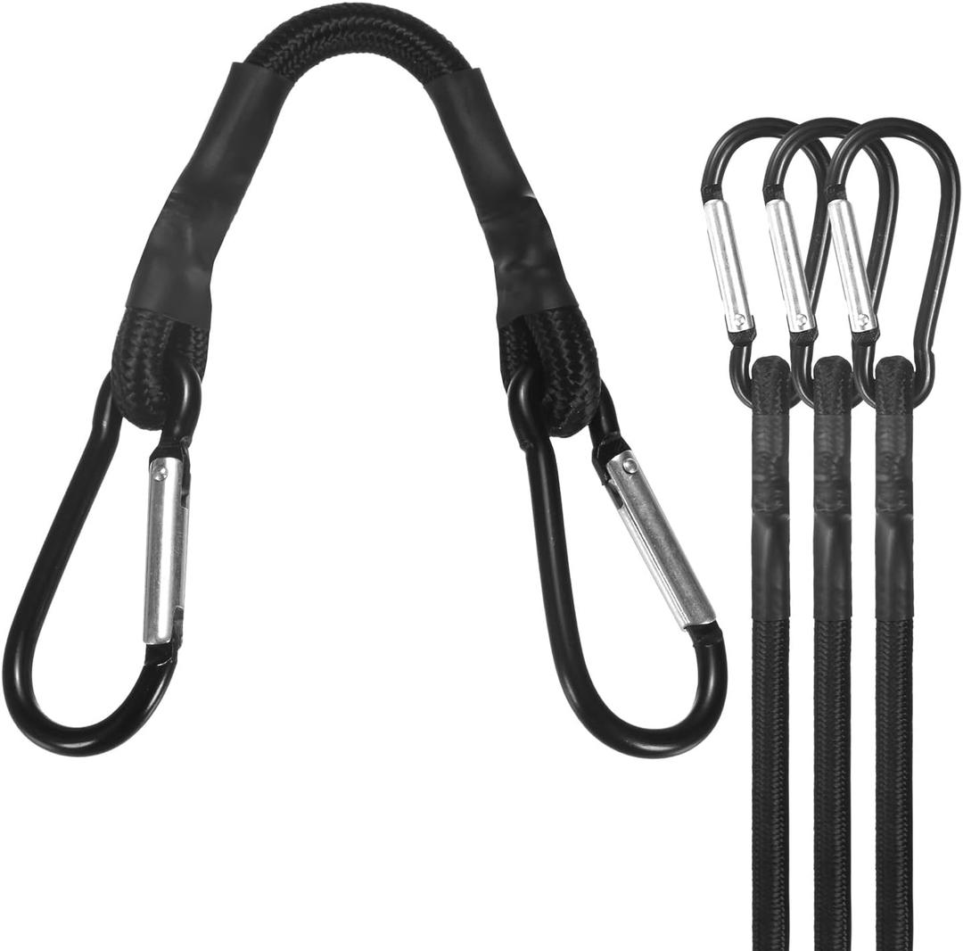 M METERXITY 4-Pack Bungee Cords, 5.9 Inch High Elastic Canopy Tarp Tie Down Bungee Straps with Aluminium Hooks for Camping/Tent/Cargo Holding Wire Hoses/Patio Umbrellas/Shelter [Black]