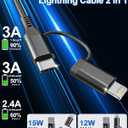 Coiled Phone Car Charger Cable - USB-C and Lightning 2-in-1 Charging Cable, 40cm to 4ft Extendable Cord for CarPlay & Auto, Tangle-Free Android/Phone Car Accessories (Black)