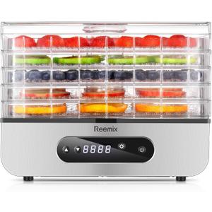 Food Dehydrator Machine, Compact Dehydrators for Food and Jerky, Fruits, Veggies, 500W Dehydrated Dryer with Temperature Control, 5 BPA-Free Trays Dishwasher Safe, Silver